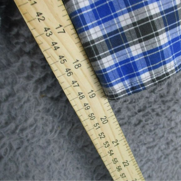 Wrangler Shirt Mens Medium Wrancher Blue Plaid Long Sleeve Pearl Snap - Picture 6 of 8